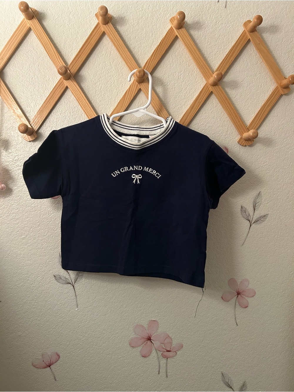 Zara Navy Short-Sleeve Tee with Striped Collar